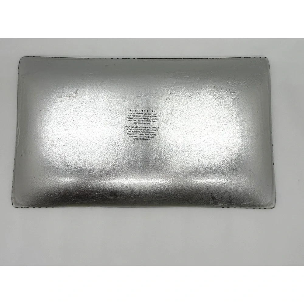 Pottery Barn Green Silver Floral Glass Decorative Tray Rectangular Platter